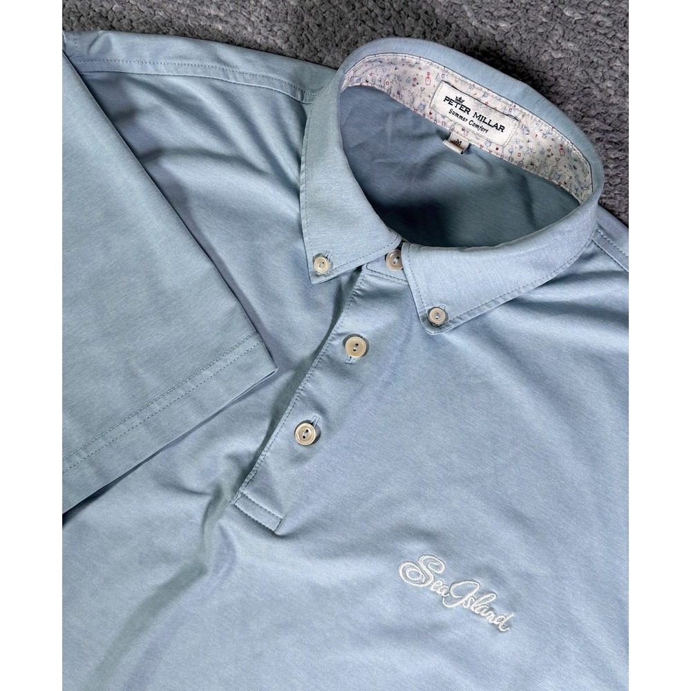 Peter Millar Sea Island Summer Comfort Polo Shirt Men's M Blue Golf Performance